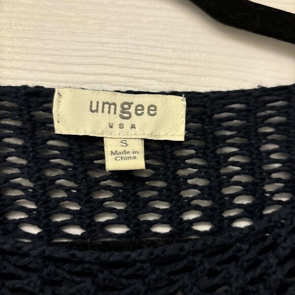 Umgee Sweater Women’s Navy Sheer With Suede Patch Accents. Size Small. Casual - Picture 4 of 5